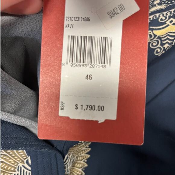 ETRO Navy Blue Embroidered Geo Print Cady Long Sleeve A-line Midi Dress 46 US 10 - Picture 6 of 6